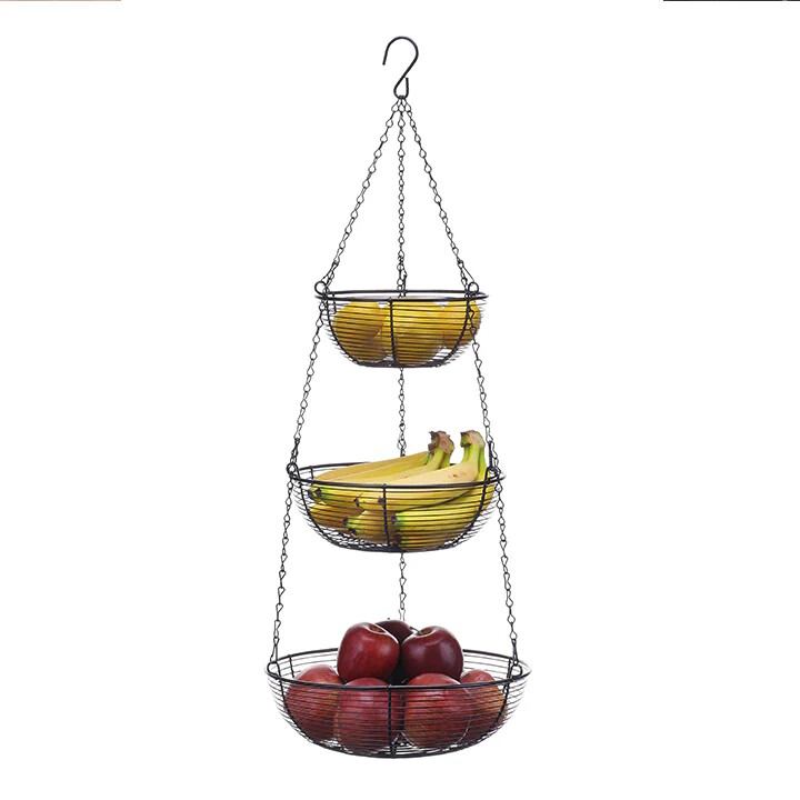 Sunnypoint X001O8YEBT Three-Tier Hanging Fruit Basket - Black