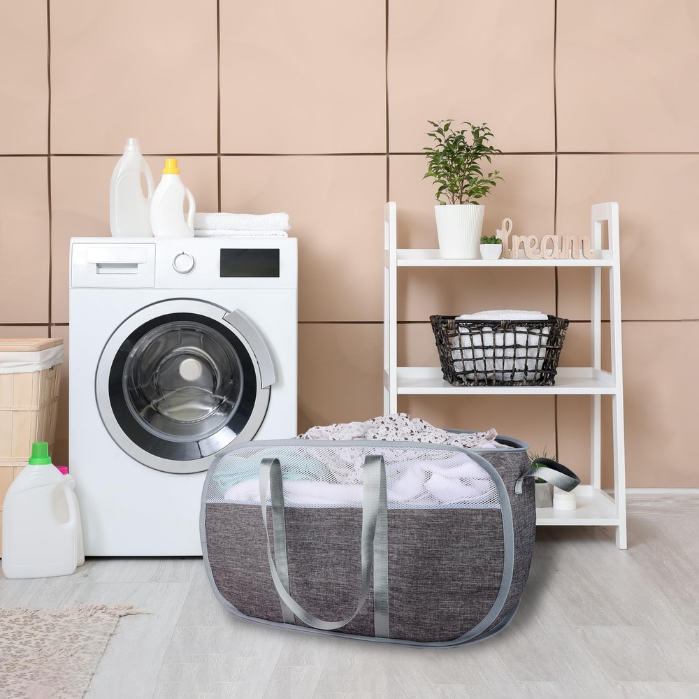 pop-up laundry basket，with Durable Handles collapsible Mesh laundry Hamper,Ea...