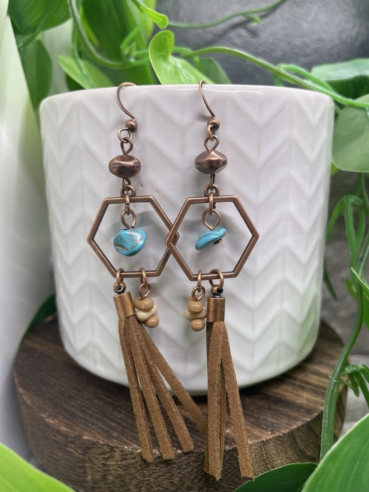 2.5” Copper-tone Retro Boho  Dangle Earring Set  New Free Ship B4565