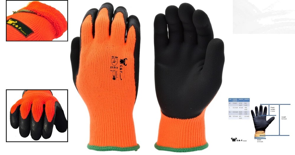 High Visibility Winter Work Gloves - Double Coated Cold Weather Grip, Large