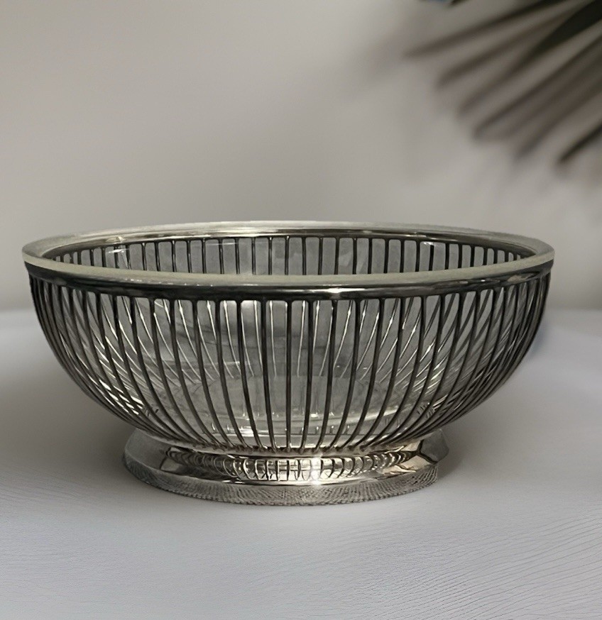 Vintage Gorham Silver Plated Wire Bowl 7" With Hard Plastic Insert