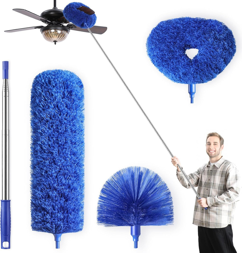 Microfiber Duster for High Ceiling Fan Blades, Cobweb with Extension Pole Adjust