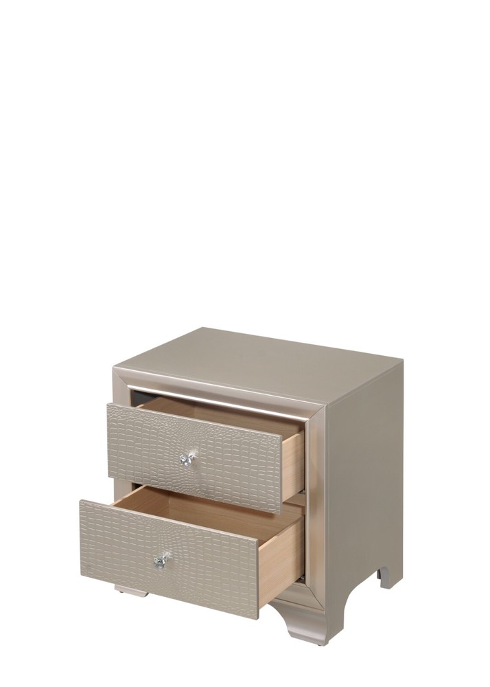 Modern 3pc Queen Size Upholstered LED Backlit HB Panel Bed Chest Nightstand Set