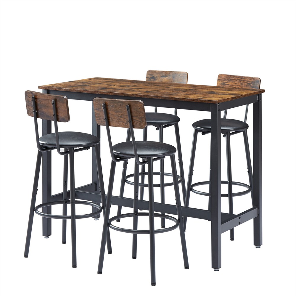 5 Piece Bar Table Set Counter Height Kitchen Pub Table w/ 4 Bar Stool US