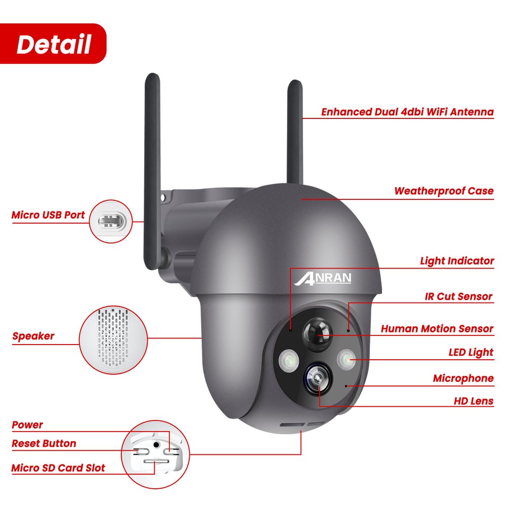 ANRAN 3MP Solar CCTV Camera Ourdoor Wireless Security Camera System WiFi Audio