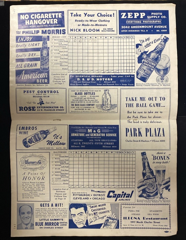 1950 Baltimore Orioles Quality Franks Gunther Beer Program With 2 Tickets