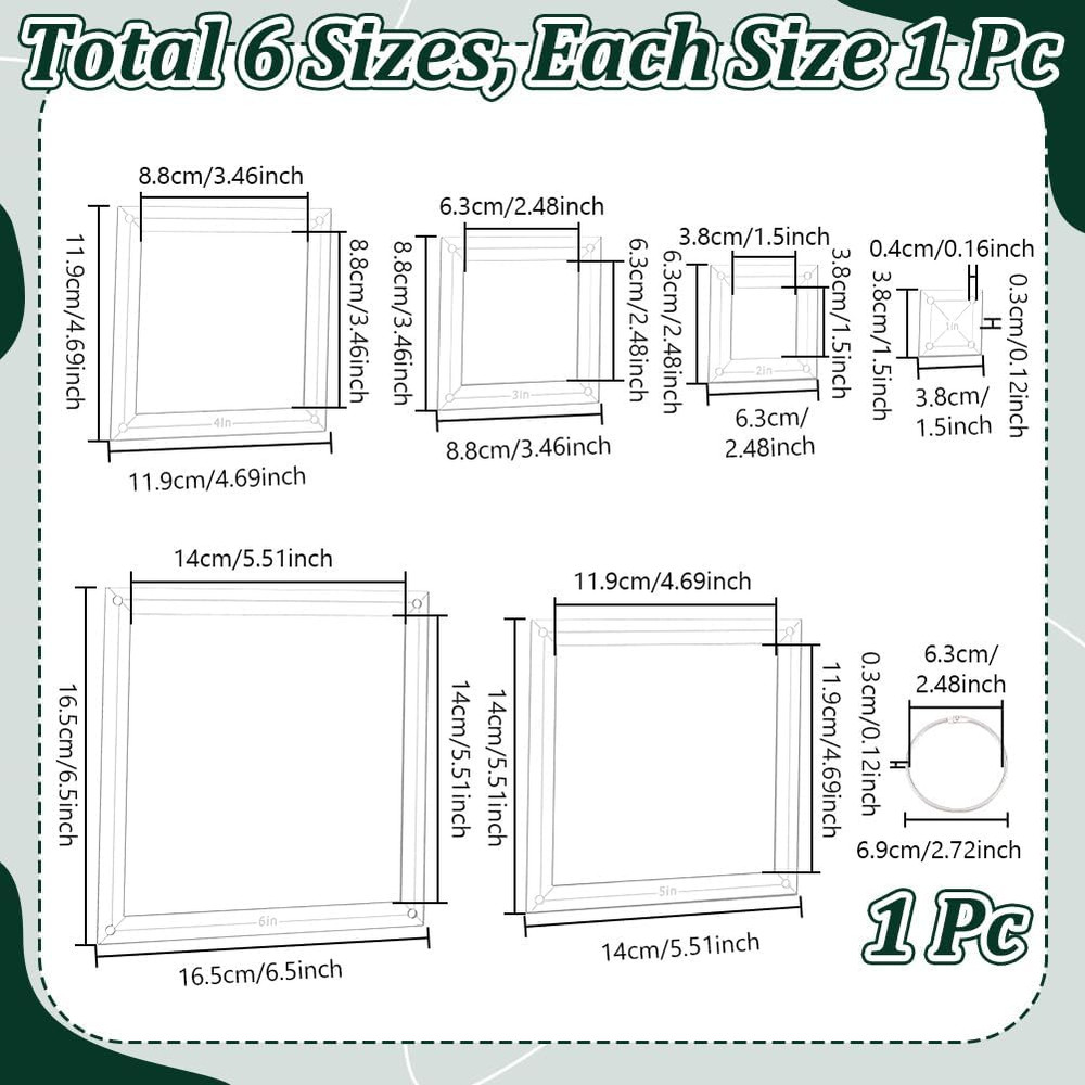 6Pcs Acrylic Quilting Templates Set, Square Cutting Ruler Template with Hinged R