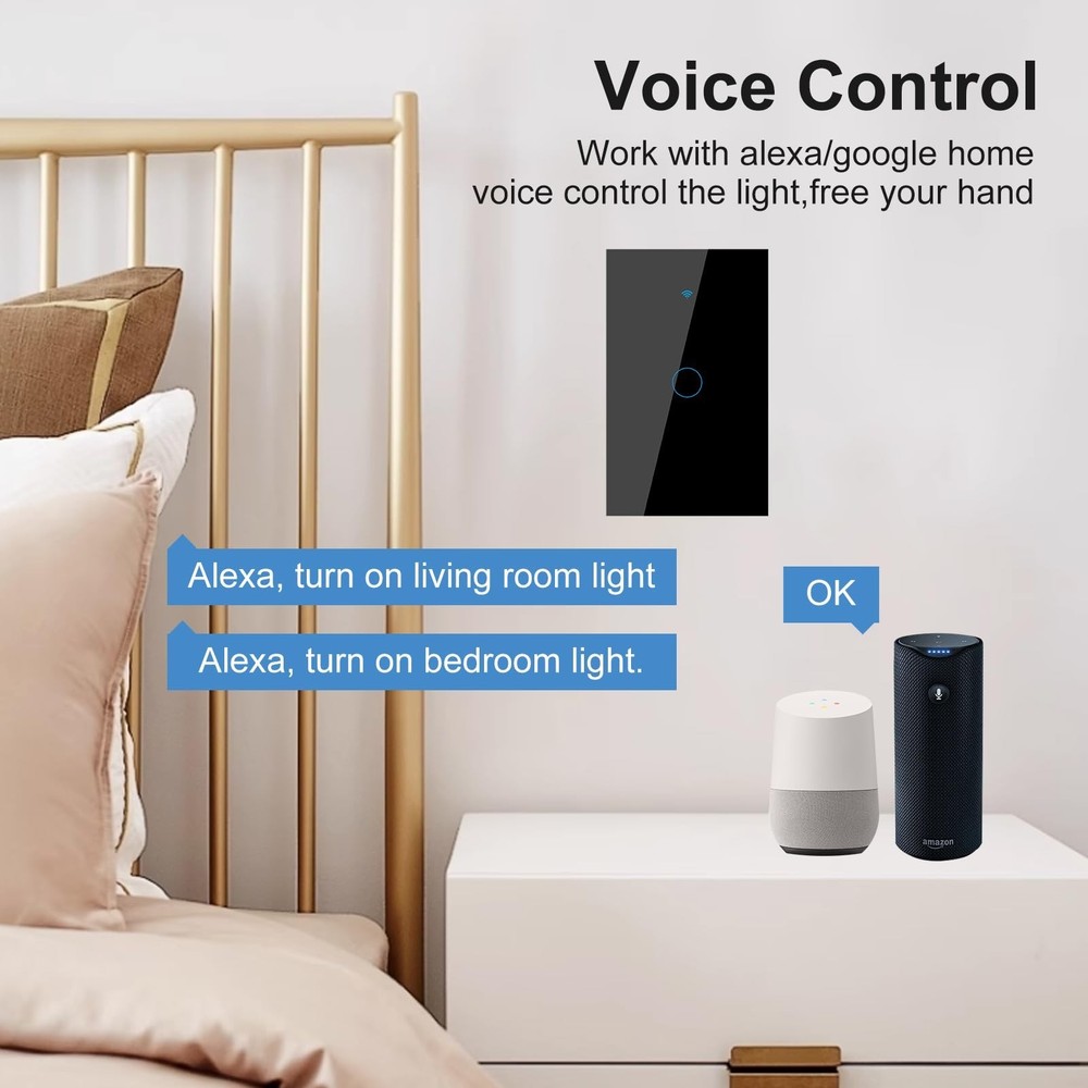 WiFi Smart Wall Light Switch,US Standard ，Voice Control ，Tempered