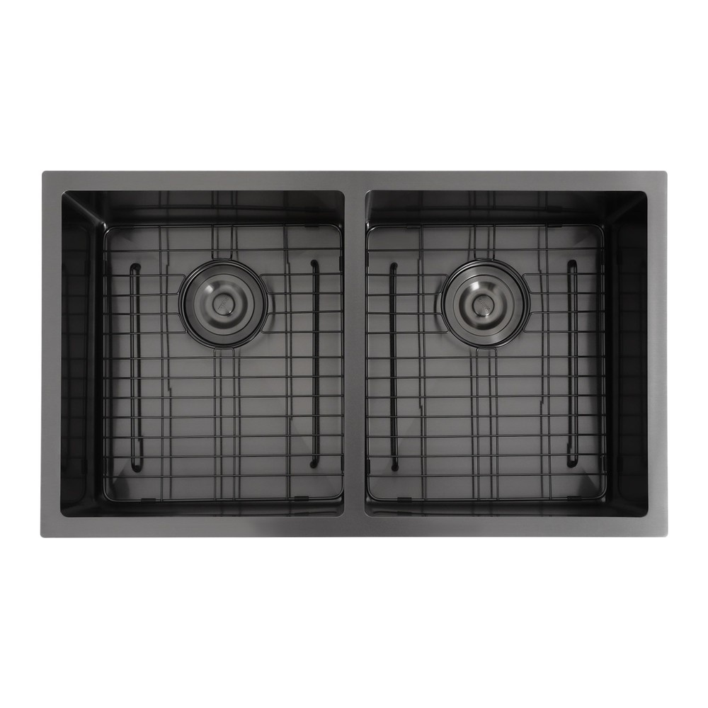 Double Bowl Sink Kitchen Sink Rectangular Stainless Steel Sink w/Grid & Drainer
