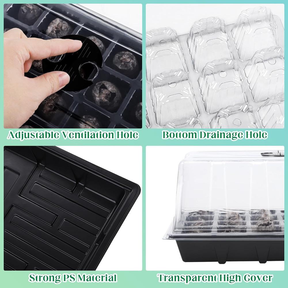4 Sets Seed Starter Tray Kit Germination Starter Tray with Humidity Dome and Bas