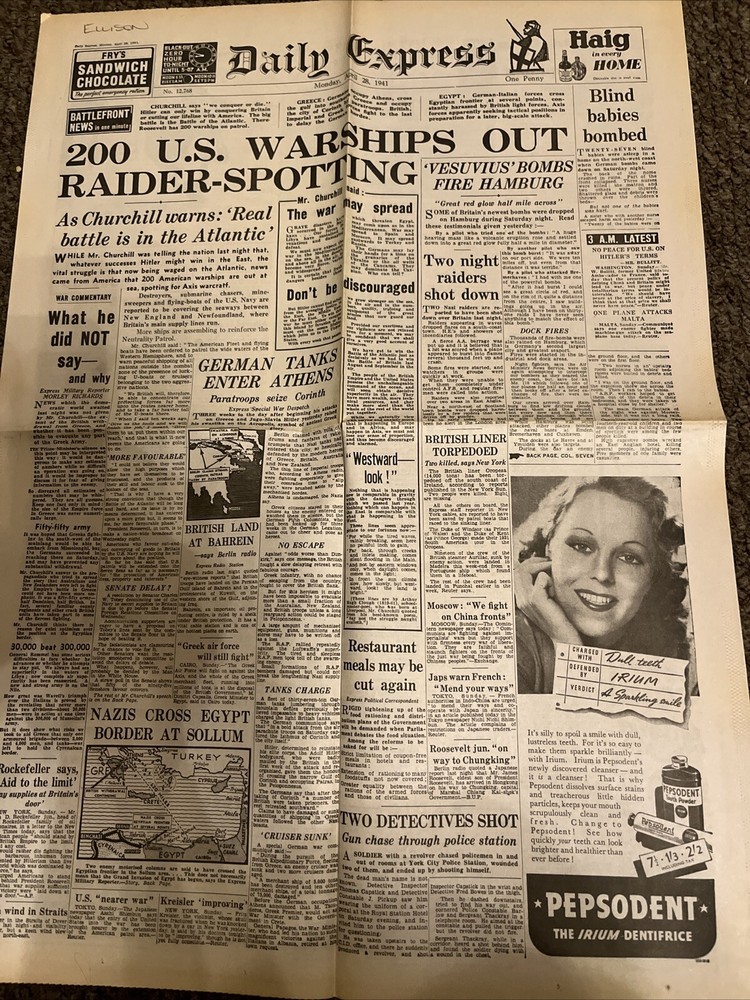 WW2 -DAILY EXPRESS -April,,,28,,1941