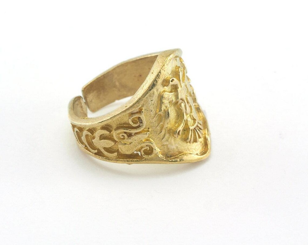 Double Head Eagle Logo Adjustable Ring Raw Brass (20mm 10US inner size) 721
