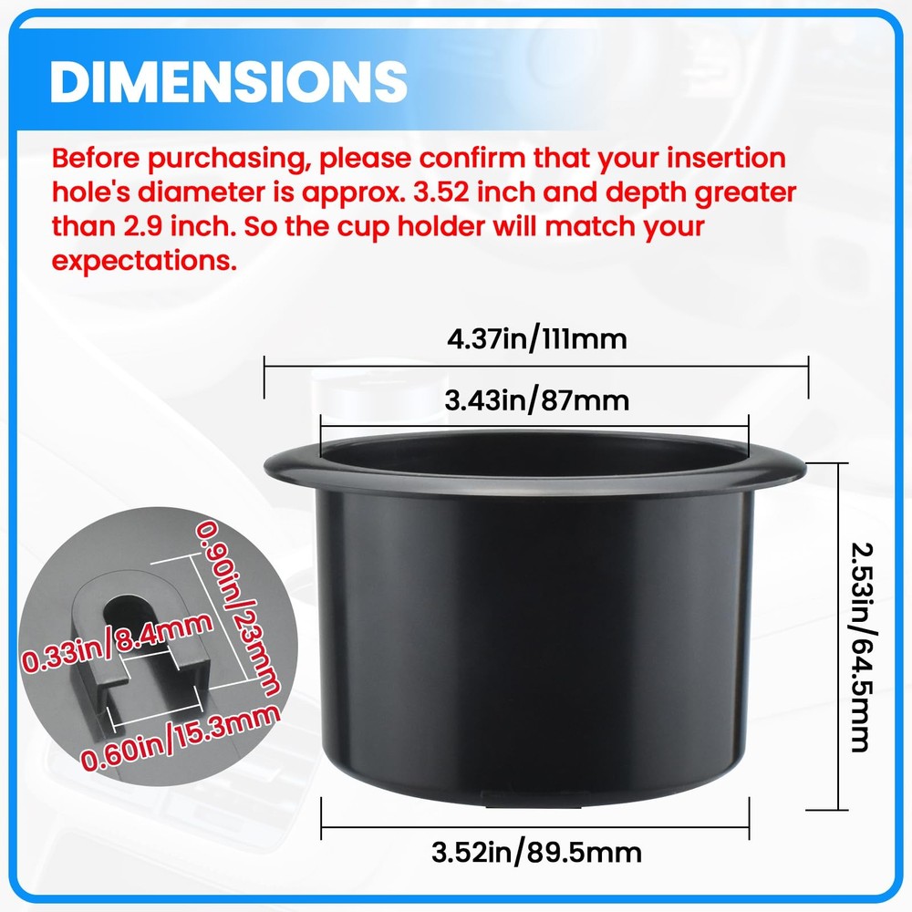 SDTC Tech 2 PCS Black Plastic Cup Holder Inserts for Sofa Recliner black