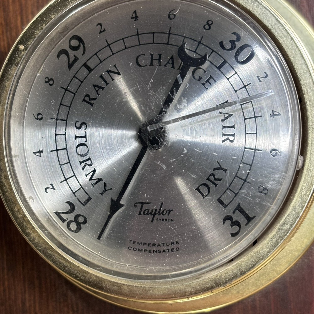 Vintage Taylor Thermometer Hygrometer Weather Station Combo On Solid Oak Panel