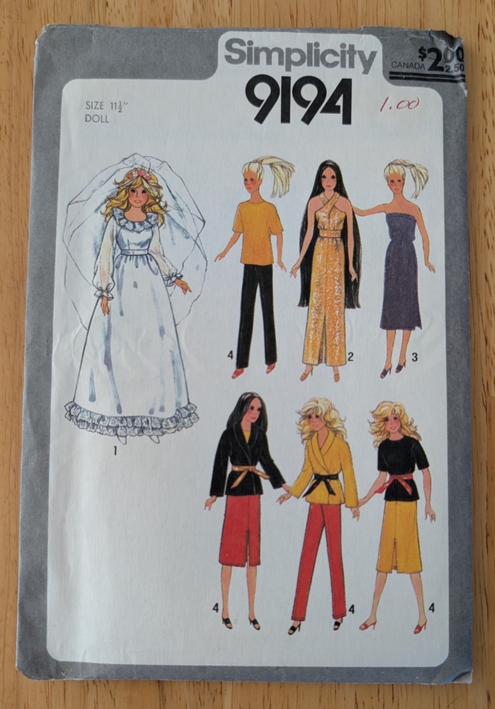 Simplicity 9194 Barbie Wardrobe Pattern One Size Uncut