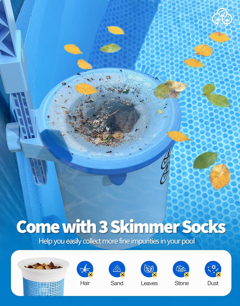 2026 above Ground Pool Surface Skimmer Come with 3 Filter Socks, Enhanced Struct