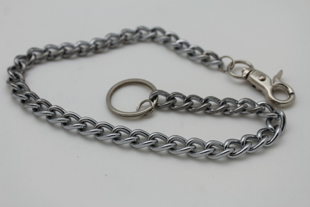 Men Silver Metal Short Wallet Chains Thick Link Simple Jeans Basic Biker Classy