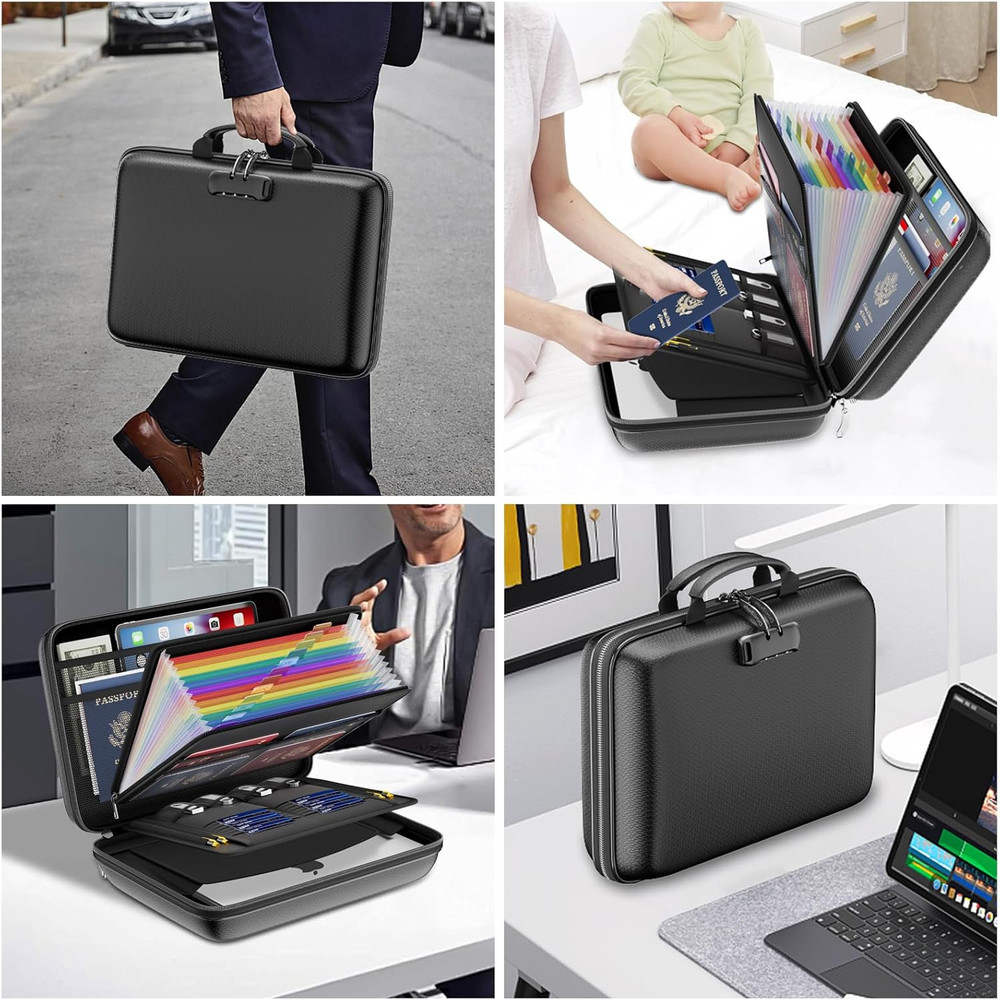 Fireproof File Organizer with Lock, Hard-Shell Case Fireproof Document Box wi...