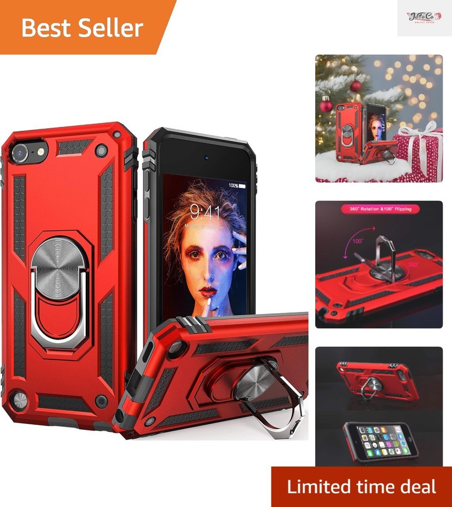 Red Shockproof iPod Touch Case with 360° Kickstand & Car Mount Compatibility