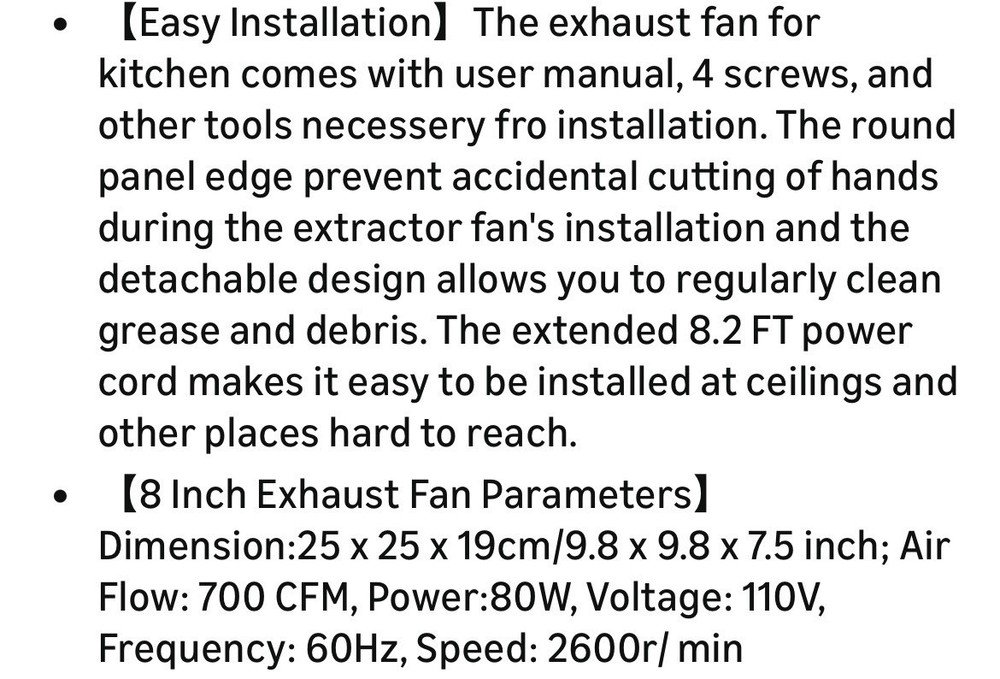 New 8" Exhaust With Speed Control, CFM Wall Mount