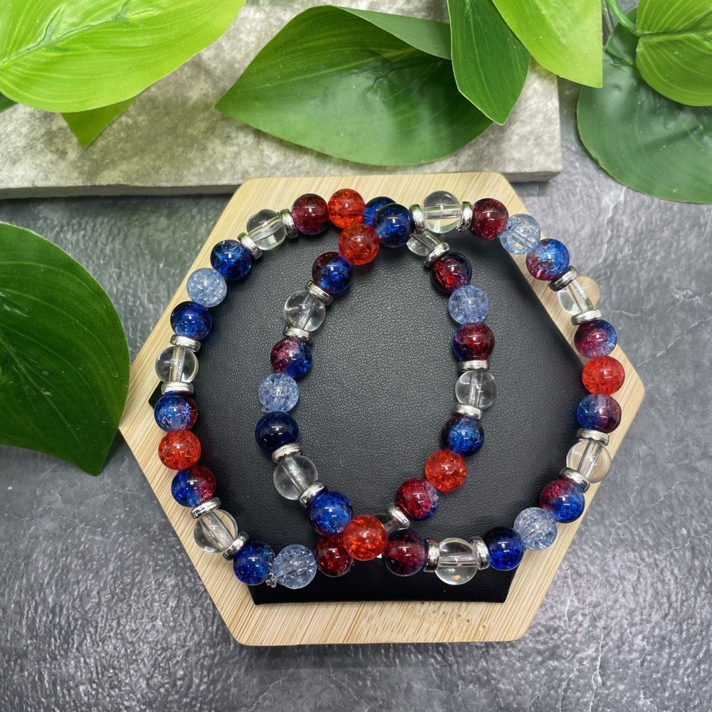 2 PC Handmade Bead Beaded Stackable 8” Plus Stretch Bracelet New C1506