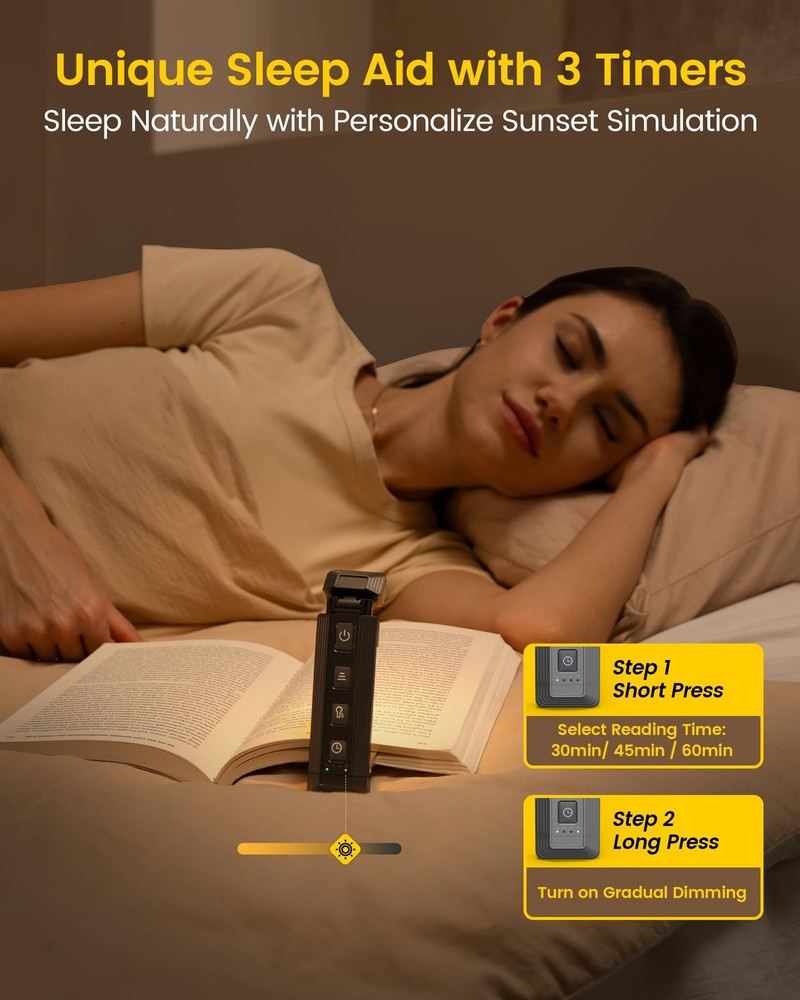Extendable Book Light Reading Lamp Clip On USB Rechargeable 5 Brightness