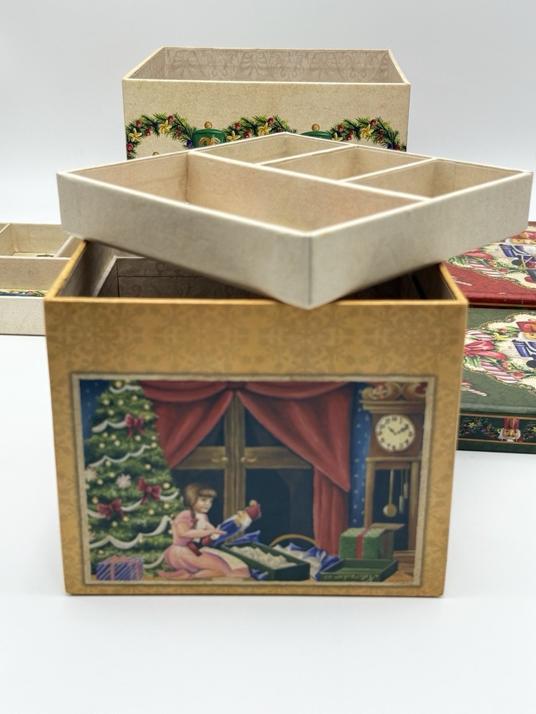 Nutcracker 3-Piece Decorative Nesting Storage Boxes Set w/ Trays Christmas
