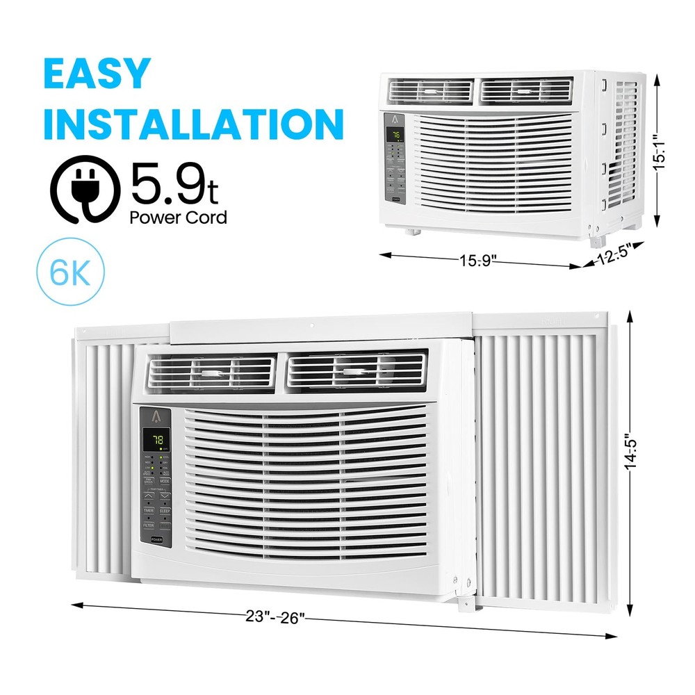 6000 BTU Window Air Conditioner Window AC Unit W/Remote Control Timer Function
