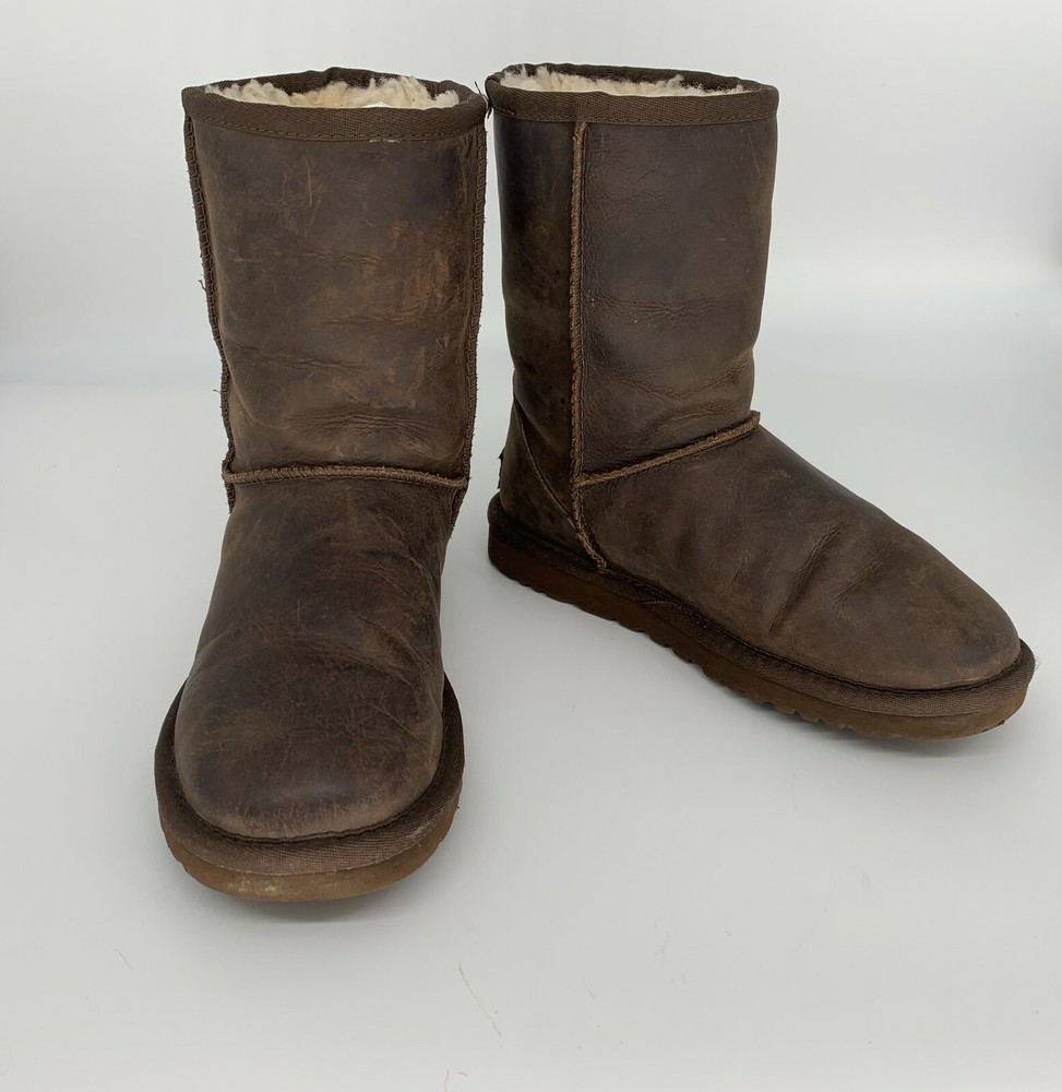 UGG Womens Classic Short 1005093 Pull On Leather Brown Boots Size US 5