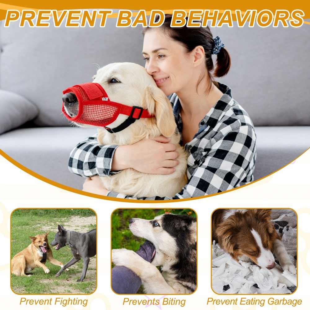 Dog Muzzle Soft Mesh Muzzle Mouth Guard Cover Yellow XXL