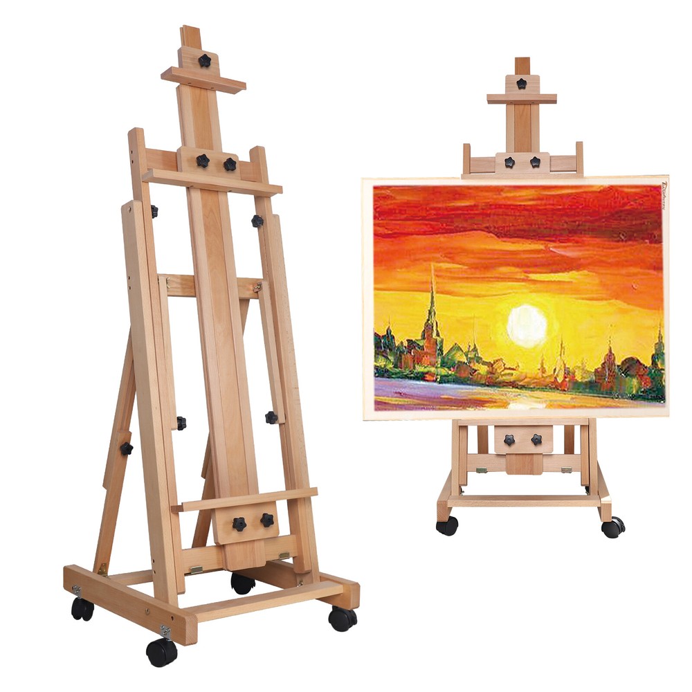 Extra Large Studio H-Frame Easel Adjustable Solid Beech Wood Artist Easel Movabl