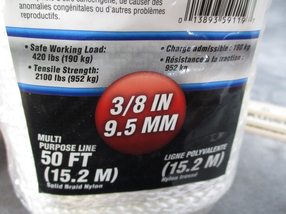 Shoreline Marine Rope Multi Purpose Line 50FT Solid Braid Nylon 3/8 9.5MM NEW