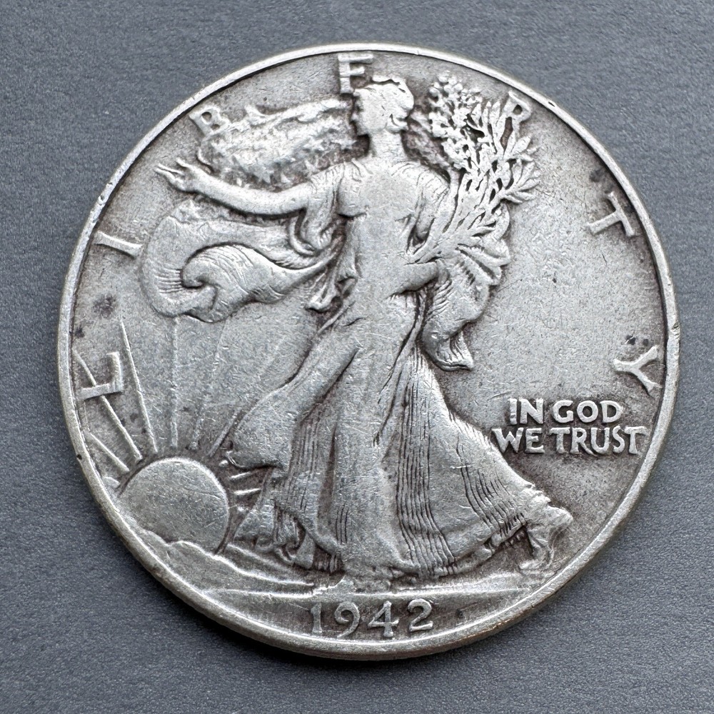 1942 Walking Liberty Half Dollar, 90% Silver Coin, Great Condition