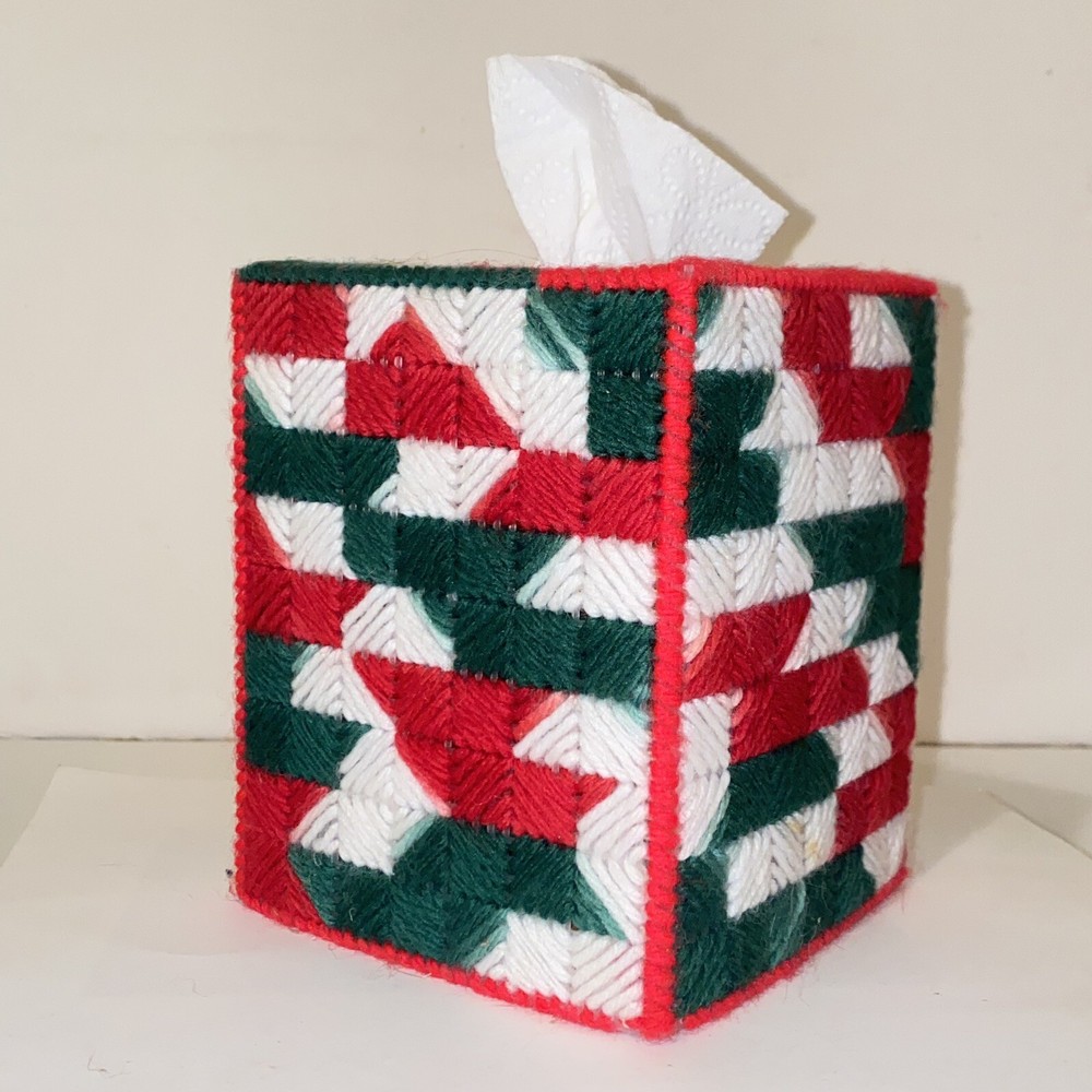 Vintage Decorative Christmas Tissue Box Cover Plastic Canvas Needlework
