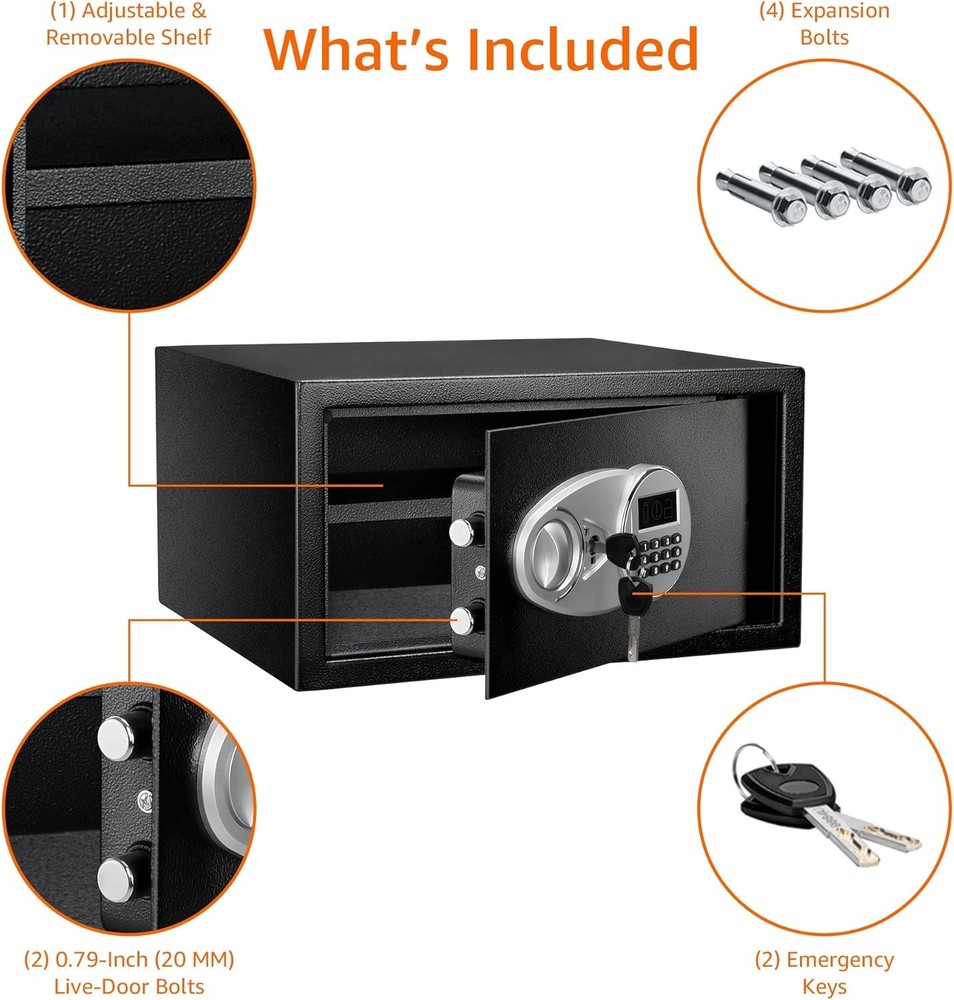 Amazon Basics Steel Security Safe and Lock Box with Programmable Electronic Keyp