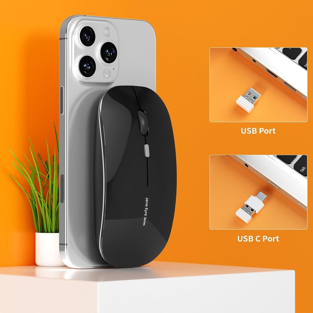 Compact Optical Wireless Mouse - USB Type C Adapter