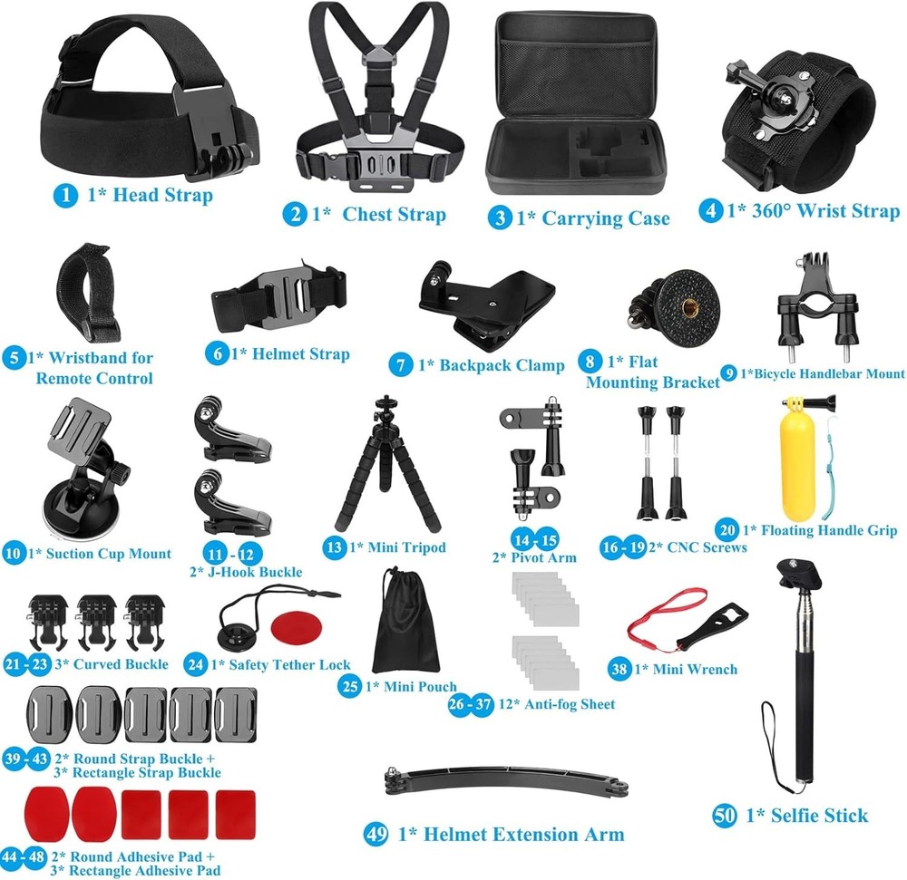 Action Camera Accessory Kit 50-in-1 Compatible with Hero Osmo Insta360