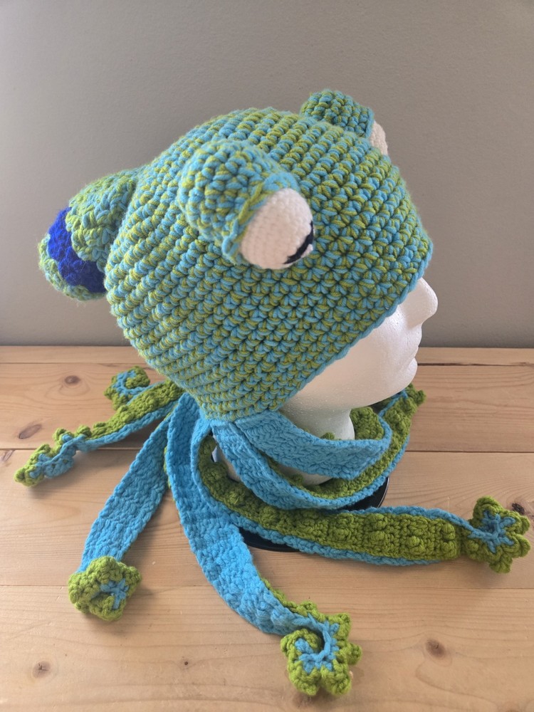 Handmade Squid Octopus Tentacle Hat Crochet Green Blue