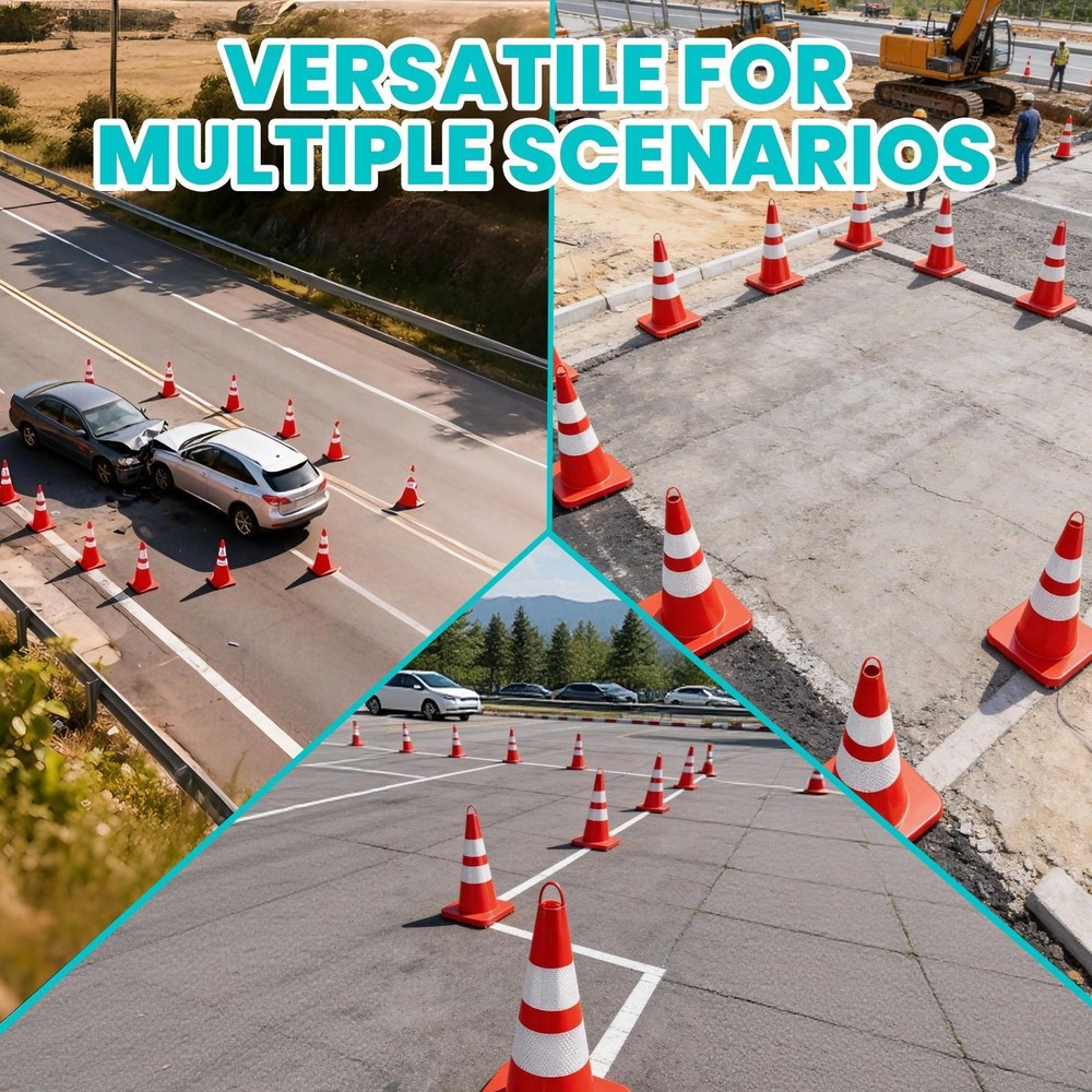 Traffic Cone 12 Pack Safety Cone 27" PVC Construction Cones Reflective Collar
