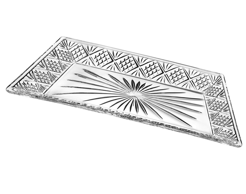 Godinger Dublin Rectangular Crystal Tray, 12" x 6.5" Bread & Serving Plate