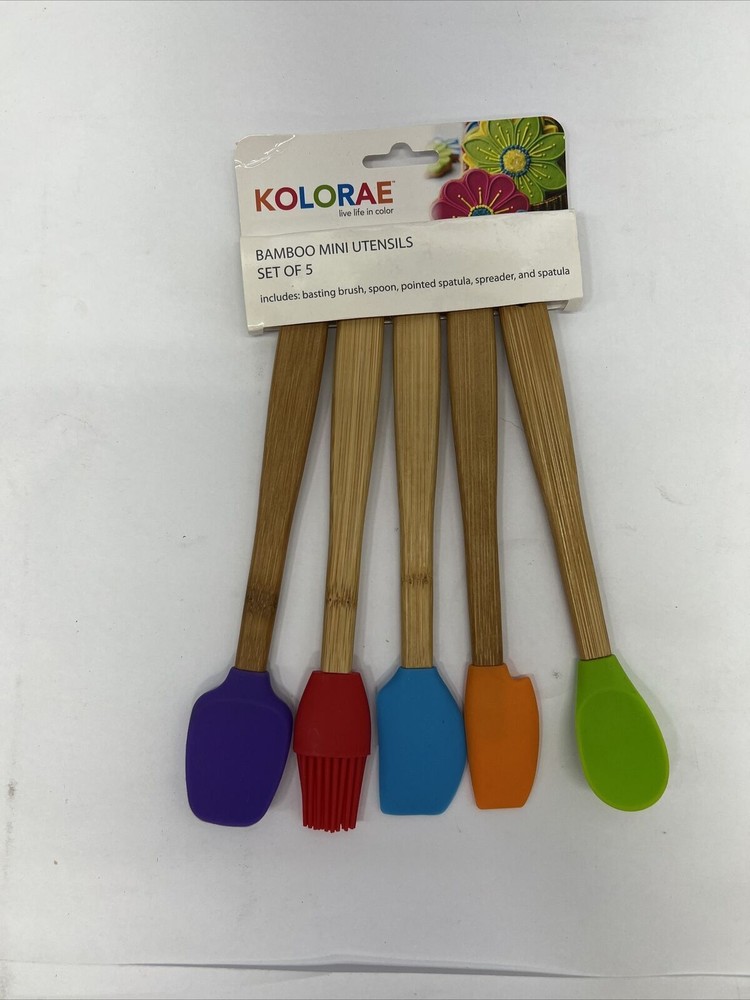 KOLORAE 5-Piece Silicone/Bamboo Mini Utensil Set