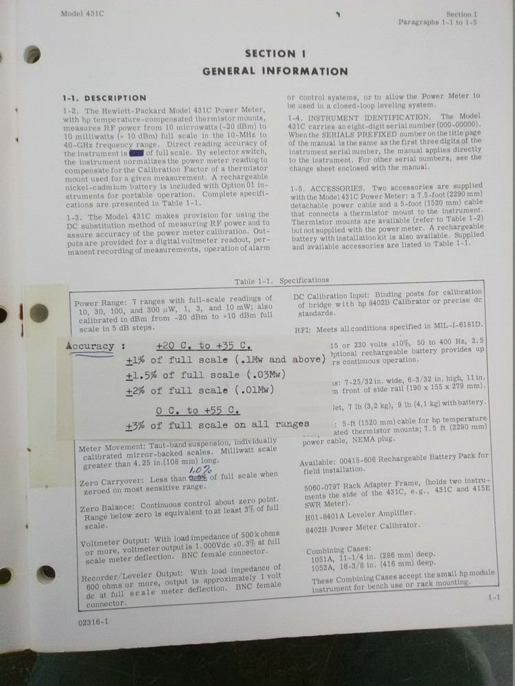 HP 431C Power Meter Operating and Service Manual 1966