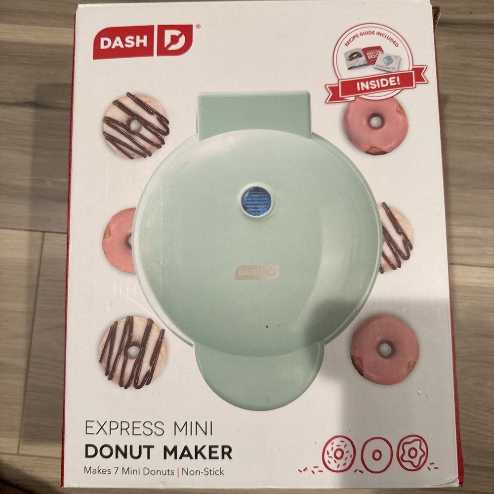 Dash Express Mini Donut Maker Aqua Non-Stick Coating. NEW