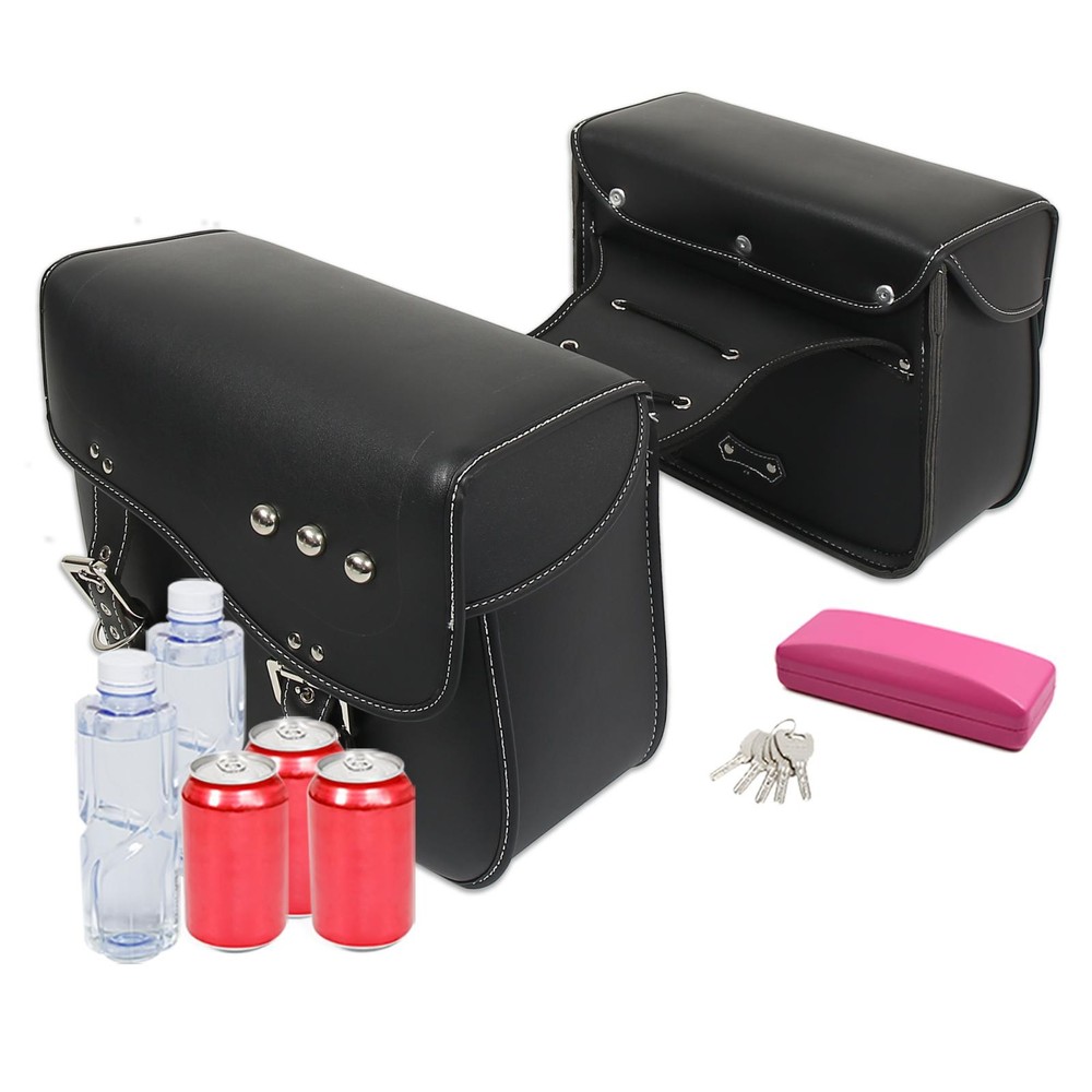 Pair of motorcycle tool side bag adjustable buckles black