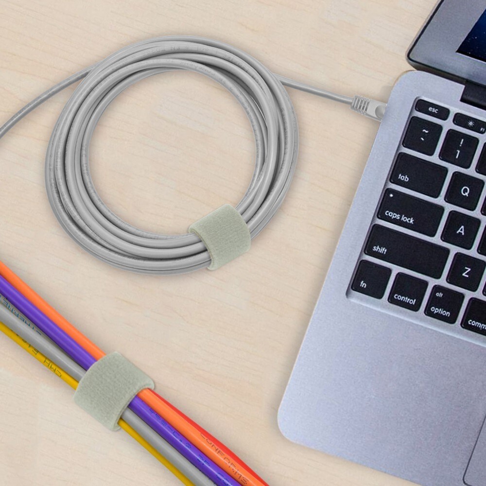 50FT Roll Reusable Hook Loop Self Attaching Cable Tie Fastening Tape Gray