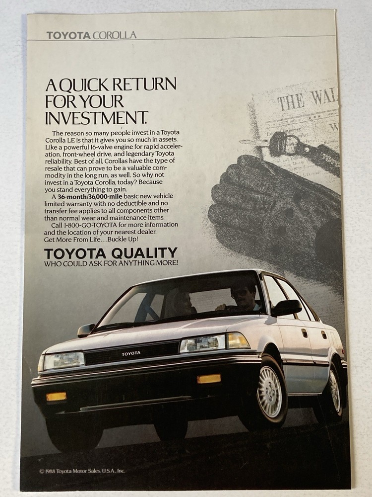 1990 Toyota Corolla LE Print Ad Quick Return