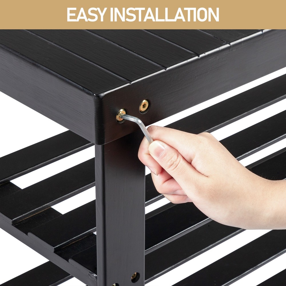 3-Tier Seamless Top Bamboo Shoe Rack Black