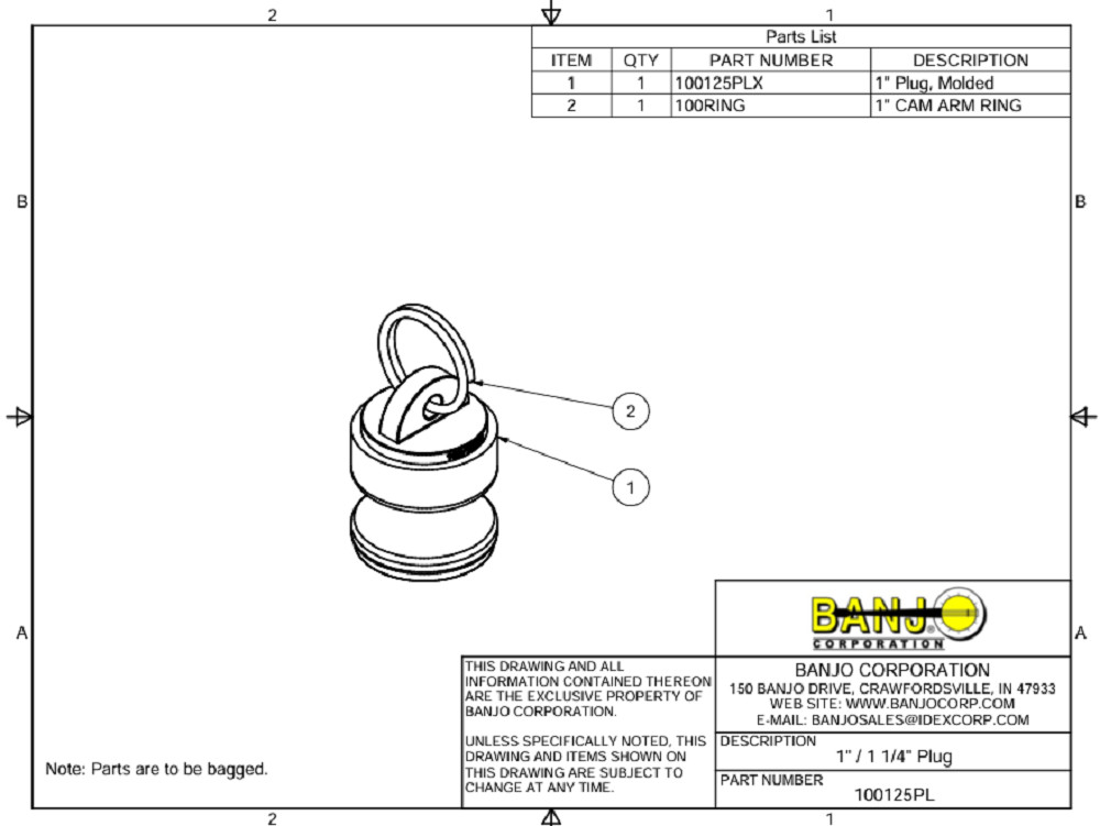 Banjo 1 inch Poly Cam Lever Plug - 100125PL