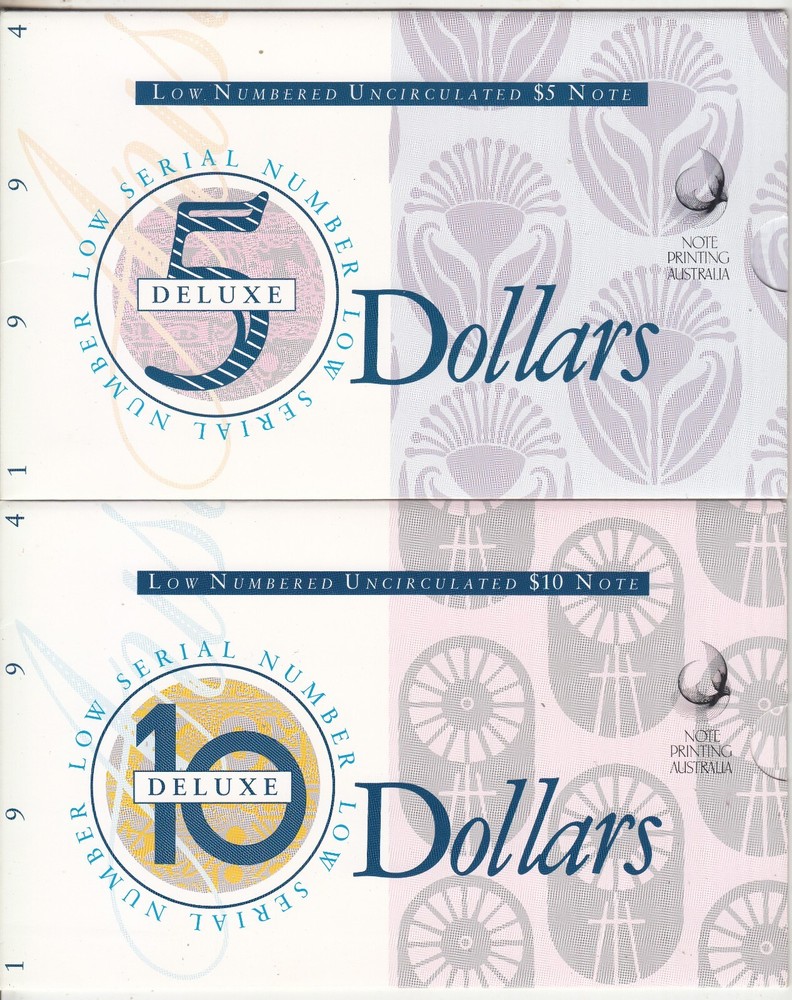 1994 $5.00 & $10.00 NPA LOW Serial NUMBER NOTES. Same Serial Numbers UNC Folders