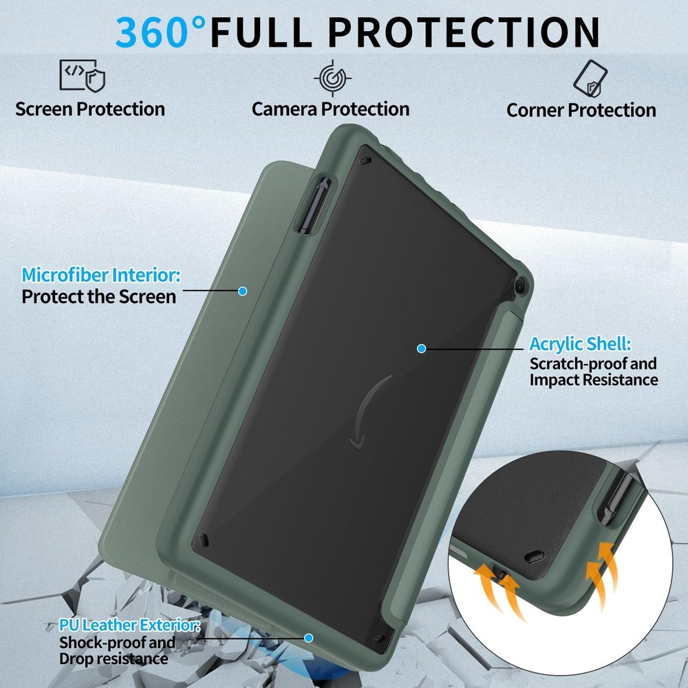 Trifold PU Leather Smart Dual Angle Stand Cover with Auto Wake/Sleep Function...